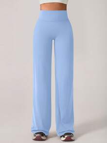 TimeOff 1pc Women's Minimalist Elastic V-Shaped Lifting Straight Wide-Leg Letter Print Sports Pants - Dusty Blue - View 3