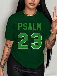 Hot  Classic StyleWomen's Psalm 23 Jersey Premium T-Shirt - Casual Short-Sleeve Crew Neck T-Shirt With Bright Green Lettering, Soft And Breathable - 綠色 - 查看 1