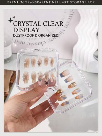 12个装透明美甲贴片收纳盒，带盖，塑料假指甲展示盒，附赠60片胶带，小型工艺品收纳盒，可用于存放珠宝、耳环和珠子，便携式化妆收纳盒，适合美甲师和女孩使用，也是送给女性和DIY爱好者的精美生日礼物。