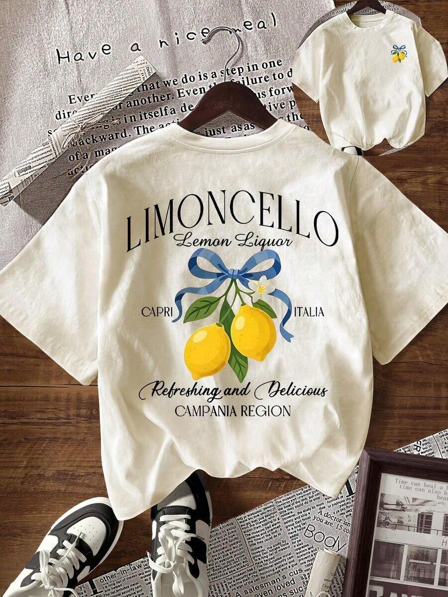 Camiseta de manga corta con estampado tropical de palmeras, adecuada para vacaciones de verano y uso diario-Vintage Street Style Unisex Loose Cotton Short Sleeve Crew Neck T-Shirt - Albaricoque - Ver 1