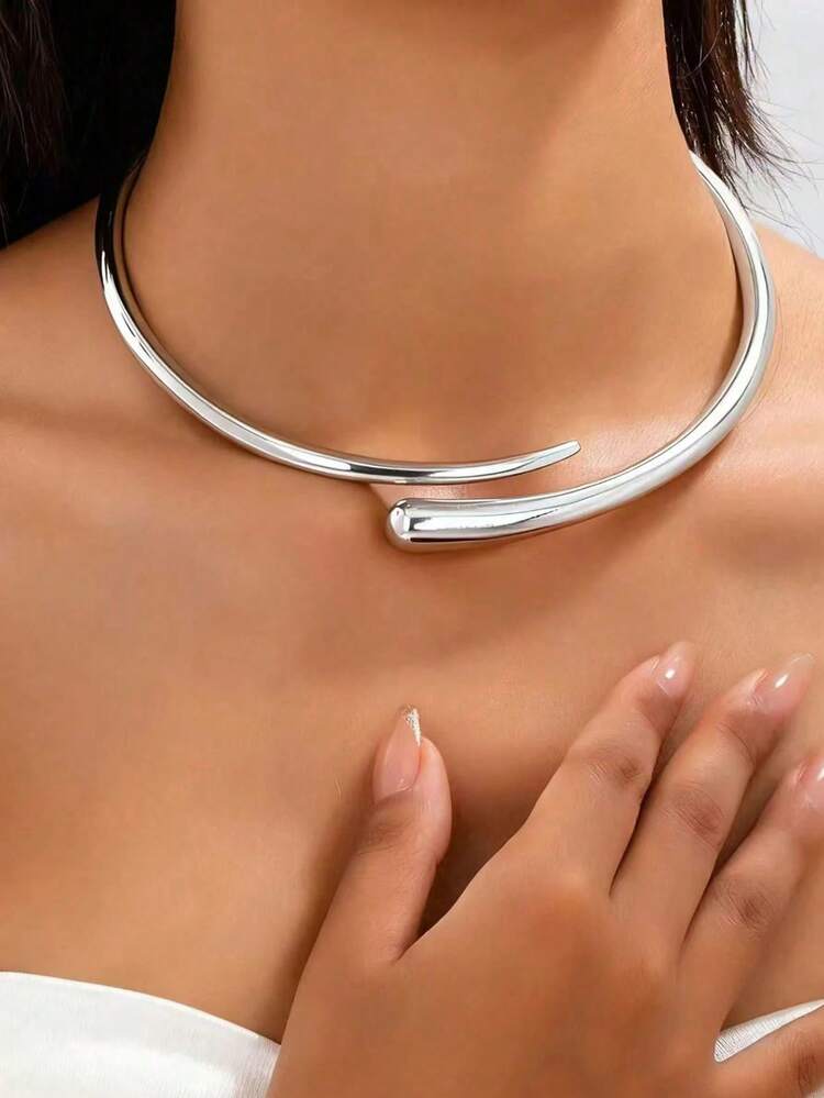 1 pieza Collar gargantilla abierto de metal con forma asimétrica de gota de agua, adecuado para uso diario, fiestas y salidas de las mujeres - Collar de gota de agua - Añade 5