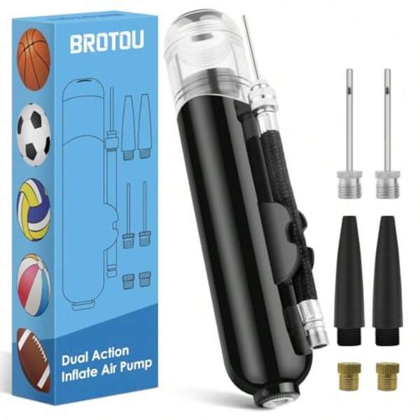 Dual Action Air Pump With 3 Needles And 2 Nozzles For Soccer Ball Basketball Volleyball Balloons Bikes Red Plastic