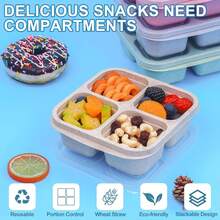 4 Pack Snack Containers, Divided Bento Snack Box, 4 Compartments Reusable Meal Prep Lunch Containers For Kids Adults, Food Storage Containers For School Work Travel - Multicolor - View 5