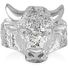 Men's Polished 925 Sterling Silver Band Taurus Bull Ring (Large) - 9.75 - 查看 1