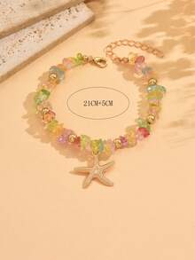 一条色彩缤纷的绿松石串珠脚链，配以海星吊坠，时尚金属质感，适合女性日常佩戴、约会、外出就餐和海滩度假。 - 彩色 - 查看 4
