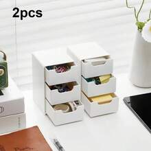2pcs Small Acrylic Storage Organizer With Drawers, 3-Layer White Desktop Organizer For Office Supplies Mini Storage Box With Drawers For Desk, Desktop Makeup Drawer Jewelry Storage Box Visit The BTSKY Store - White - View 1