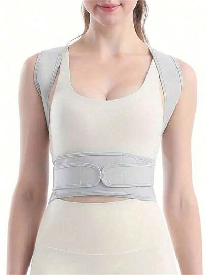 Adjustable Breathable Gray Ergonomic Back Support Waist Belt, Unisex, Made Of Breathable Fabric, Washable, Posture Corrector, Suitable For Sports And Medical Use, Ergonomic Design, Breathable Material, Back Support Strap, Adjustable Shoulder Strap, Comfortable Breathable Design, Boost Confidence, Lightweight And Soft, Suitable For Daily Wear, Office, Sports And Fitness
