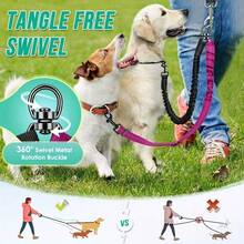 Double Dog Leash - 2-In-1 Double Dog Leash Connector. Cleverly Combines Adjustable Webbing With Shock-Absorbing Elastic Rope, Featuring An Anti-Tangle Design, Suitable For Medium To Large Dogs. Also Suitable For Small Dogs. - View 2