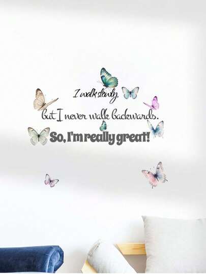 Motivational English Slogan Butterfly Wall Decal Self-Adhesive Home Decor Sticker For Living Room Bedroom Study Room