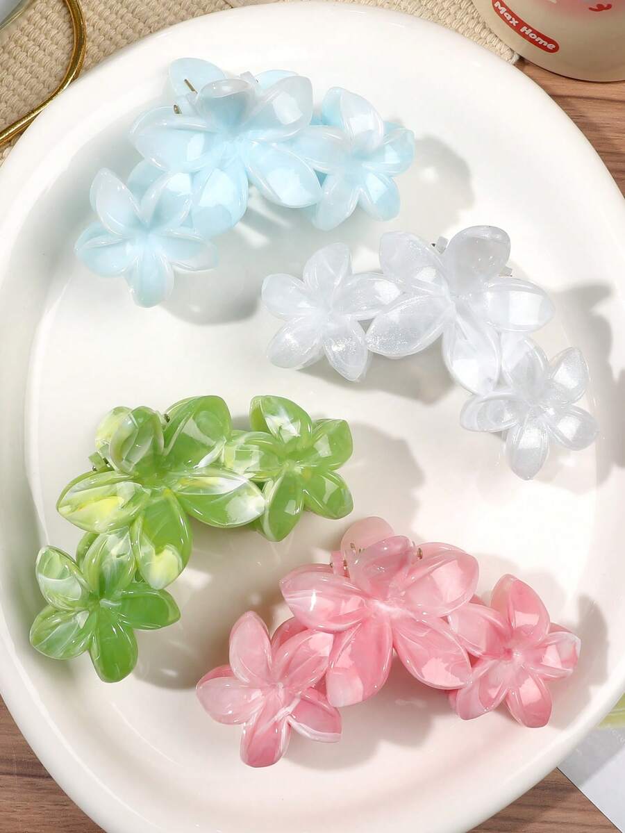 4个糖果色大理石纹扎染雏菊组合弯头发爪夹,甜美清新韩风,适合日常、通勤、海滩度假、夏季旅行、生日等场合佩戴。 - 彩色 - 查看 1