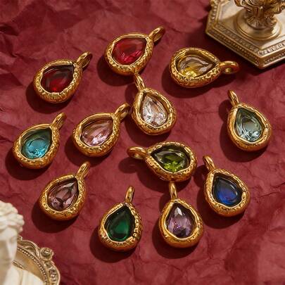 5 Stainless Steel Vintage Red And Sky Blue Teardrop-Shaped Pendants, Suitable For DIY Jewelry Crafting Of Bracelets, Necklaces, And Earrings, Perfect For Ladies To Wear