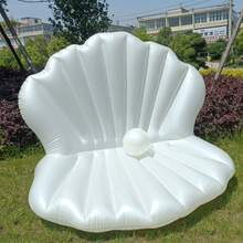 Flotador de piscina con forma de concha inflable, colchoneta flotante inflable con forma de almeja gigante con bolas de perlas, silla flotante de piscina con forma de concha, adecuada para adultos en fiestas de playa de verano - Blanco - Ver 9