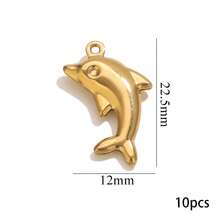 Bộ 10 mặt dây chuyền hình động vật và đại dương bằng thép không gỉ 304 mạ vàng 18K, gồm sao biển/vỏ sò/rùa/voi/cú, dùng để tự làm vòng cổ, vòng tay và trang sức. Không gây dị ứng và chống gỉ. - mặt dây chuyền - Xem 8