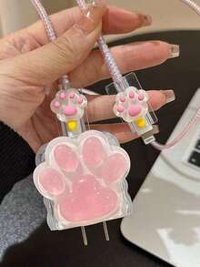 5Pcs Cute Pink Cat Paw Charger Case, Compatible With Apple 18/20W Fast Charger And Data Cable, Japan And Korea Style, TPU Material, Anti-Dirt And Anti-Breakage - 粉色 - 查看 4