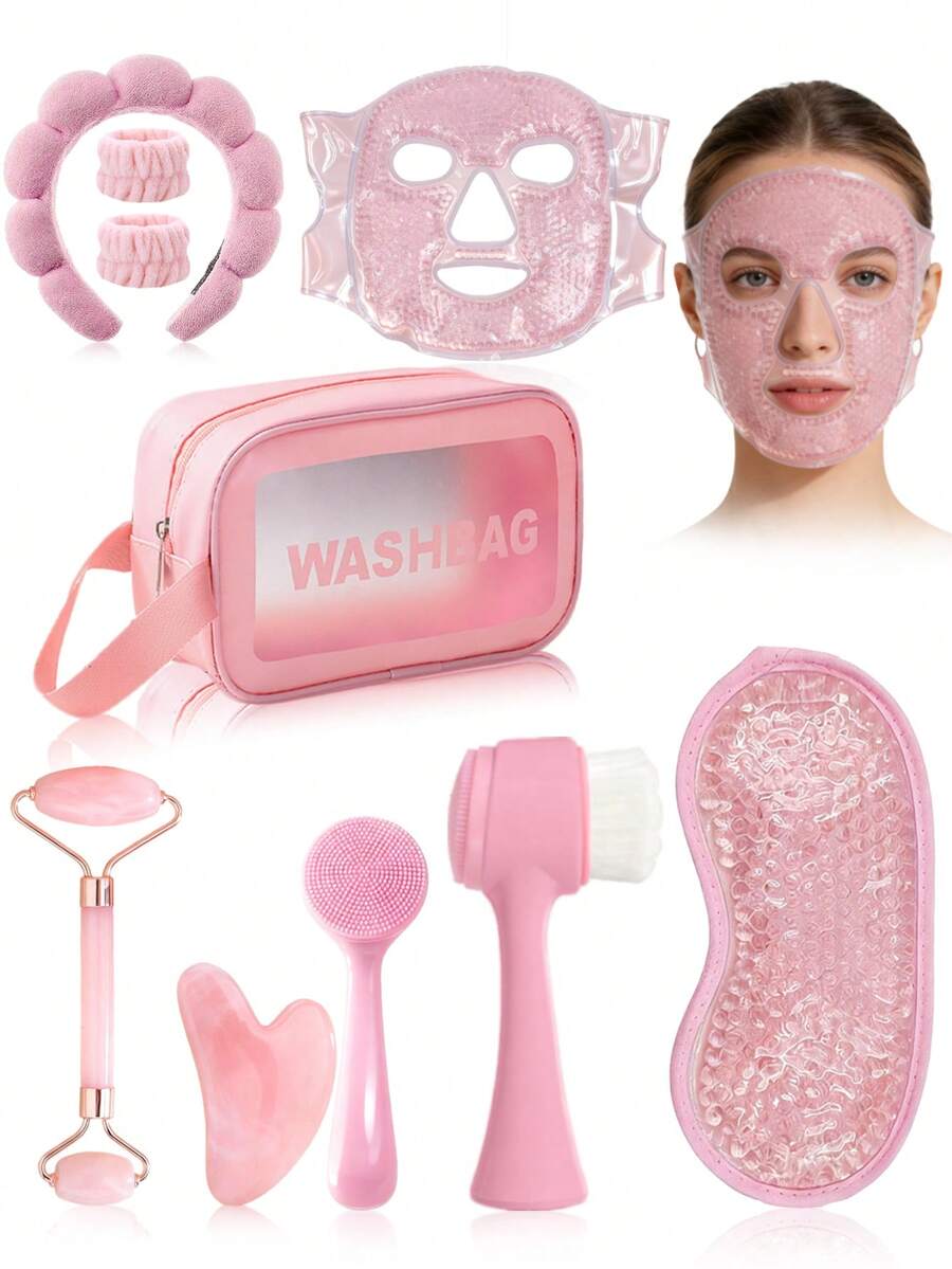 1/2/3/6/10pcs Facial Beauty Massage & Skincare Tool Set, Including Facial Roller, Scraper, Ice Mask, Eye Mask, Facial Cleansing Brush, Headband, Wristband, Cosmetic Bag, Suitable For Home Use And Gift - Multicolor - View 1