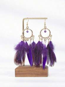 1 Pair Retro Feather Fashion Earrings, Suitable For Daily Outfit - Multicolor - View 5