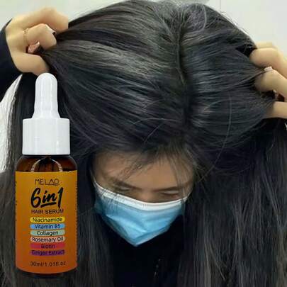  MELAO 6-In-1 Hair Serum With Niacinamide And Biotin - 30ml Nourishing Formula | Infused With Rosemary Oil And Ginger Extract | Rich In Vitamin B5 And Collagen | For Healthy Scalp And Strong Hair