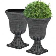 22" Timeless Urn Planters For Outdoor Plants Set Of 2 Plastic Large Flower Pot With Handmade Washed Black Finish Weather-Resistant For Porch Garden Patio Or Indoor Use - Country Square White-19" - View 3
