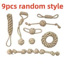 9pcs Matching Linen Rope Knot Toys Set, Toy Gift Pack, Assorted Styles, Teeth Grinding & Cleaning, Chew Resistant, Suitable For Small & Medium Dogs - Multicolor - View 12