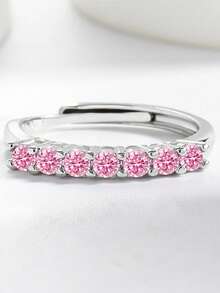 1pc Minimalist Luxury Micro-Inlaid Zirconia Open Ring, Elegant 7-Princess Colorful Adjustable Band Ring, Suitable For Daily, Party, Holiday Decoration & Wear - Ring - View 6