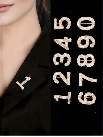 1pc New Rhinestone Number Brooch, Luxury Elegant Lucky Number Brooch, Pearl & Diamond Decor Brooch