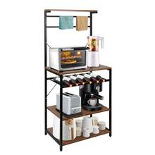 Praktisches 4-stöckiges Regal für die Mikrowelle,Küchenregal mit 8 Haken,Zur Aufstellung von Kaffeemaschinen und Mikrowellen - Rostbraun - Übersicht 3