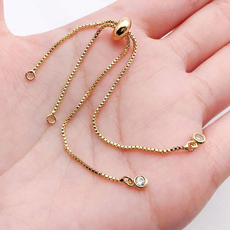 2pcs Adjustable Slider Bracelet For Jewelry Making, Brass Slider Bracelet Extender Chains With Rhinestones Ends For Women DIY Bracelet Jewelry Craft Supplies - Multicolor - View 2