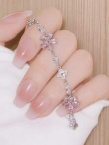 1pc Sweet & Fashionable Pink Sakura Rhinestone Bracelet, Suitable For Women's Daily, Festival, And Party Wear - Multicolor - View 6