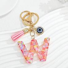 1个新款粉色26个英文字母钥匙扣，带邪眼流苏吊坠，可作钥匙链或包包挂饰 - 彩色 - 查看 10