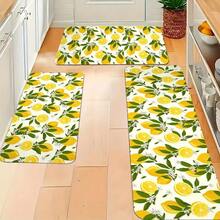 1/2/3pcs Lemon Fruit Print Flannel Kitchen Rug Set, Washable Area Rug Rugs For Livingroom Alfombra Para Habitación Living Room Rug Carpets For Bedroom Dining Bathroom Entryway Carpet - Multicolor - View 2