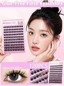 120pcs Self-Adhesive False Eyelash Clusters, Mixed Length Fluffy Set, No Glue Needed, Fluffy Individual False Lashes, Self-Adhesive DIY Eyelash Extension, Pre-Glued Lash Clusters, Natural Lengthening C-Curl Lash Clusters, No Glue Or Makeup Remover Needed, False Eyelashes, Lash Clusters, Individual False Lashes, Eyelashes, False Lashes - C - View 2
