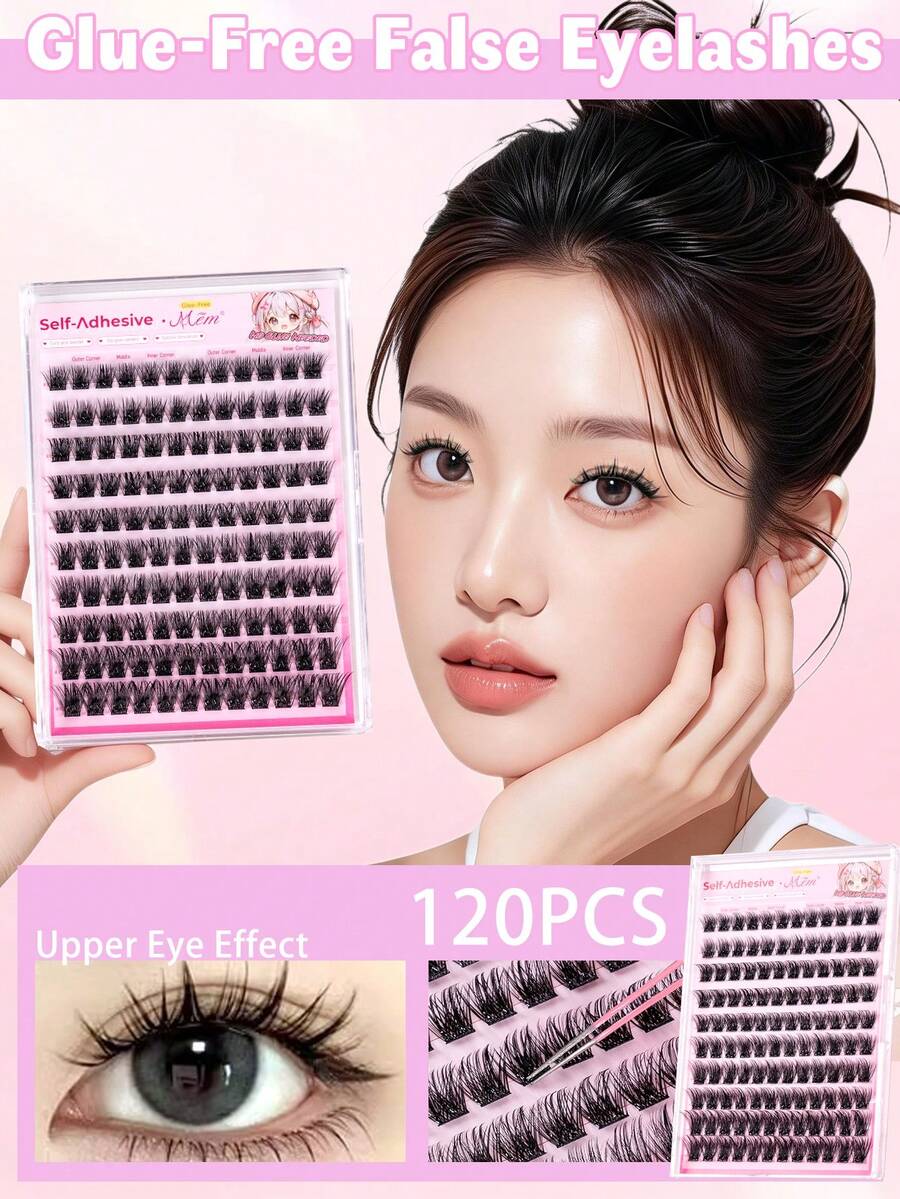120pcs Self-Adhesive False Eyelash Clusters, Mixed Length Fluffy Set, No Glue Needed, Fluffy Individual False Lashes, Self-Adhesive DIY Eyelash Extension, Pre-Glued Lash Clusters, Natural Lengthening C-Curl Lash Clusters, No Glue Or Makeup Remover Needed, False Eyelashes, Lash Clusters, Individual False Lashes, Eyelashes, False Lashes