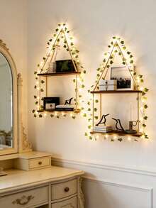 1 pieza/2 piezas Estantería flotante triangular con enredadera siempre verde, estante de almacenamiento de estilo bohemio montado en la pared, decoración rústica para el hogar, estante decorativo para exhibición, organizador de pared estético para libros, plantas y pequeños decorativos, acento minimalista moderno para el hogar, adecuado para sala de estar, dormitorio, entrada, oficina, dormitorio, habitación de niños (baterías no incluidas) - Multicolor - Ver 8