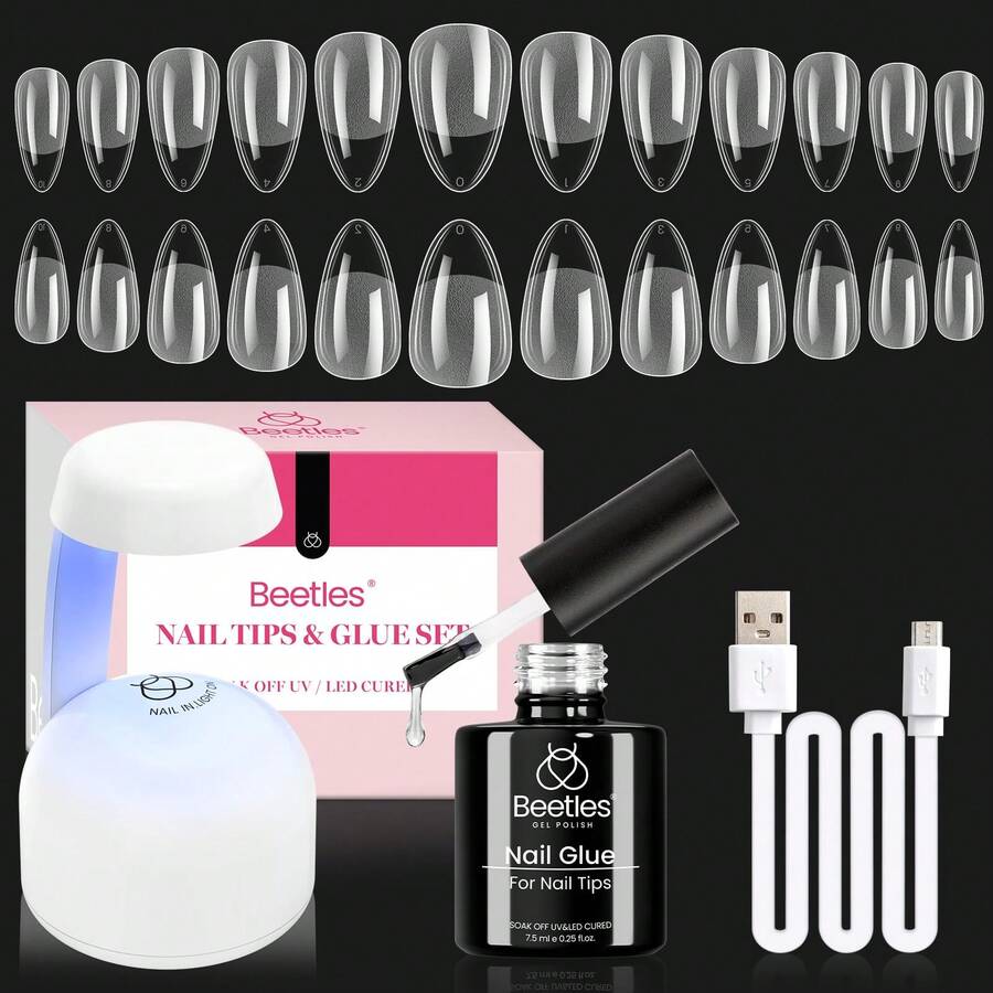Beetles Gel Nail Kit Short Almond Gift Spree Easy DIY Extension Set Gift For Women - Amond Short 504pcs (Etch X Nail Tips Kit) - 查看 1
