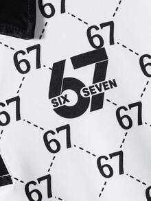 Boys' Casual Vacation Fashionable Luxury Ins Style Brand Fully Allover Print Number 67 Design Short Sleeve Polo Shirt, Spring/Summer - Black and White - View 5