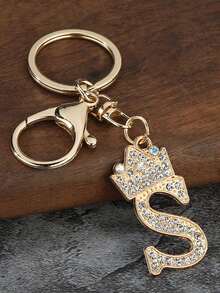 1pc Fashion Zinc Alloy Rhinestone Letter Keychain, Elegant Charm For Bag/Backpack - Perfect Gift Car Accessories Bag Charm School Cute Goth Y2k - Gold - View 35
