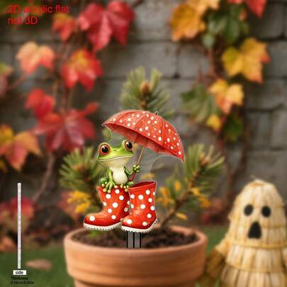 2D Acrylic Decorative Garden Stake, Yard, Lawn And Gardening/Outdoor Decor, Frog Holding Umbrella Design, Holiday Gift, 2D Flat