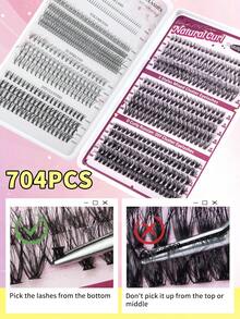704片假睫毛，D卷度，5-18毫米大容量DIY睫毛簇，自然妆效，下睫毛，便携，高品质单簇假睫毛，化妆用品，3D效果睫毛簇，30D+40D+50D - D - 查看 7