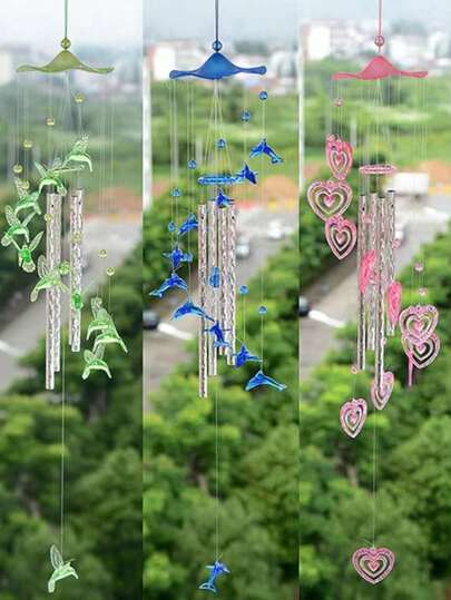 1 chiếc chuông gió thủy tinh acrylic trang trí ngoài trời phong cách đồng quê, chuông gió ống nhôm hình cá heo và trái tim, chuông gió âm nhạc sáng tạo trang trí cửa sổ, cửa ra vào nhà, quà tặng cho bạn bè và các cặp đôi