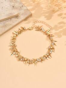 1pc Fashionable Bohemian Style Golden Leaf Rhinestone Tassel Handmade Chain Anklet, Suitable For Daily Wear, Vacation, Party, Date, Music Festival - Multicolor - View 2