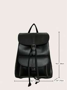 Stylish Black Leather - Like Backpack With Retro Buckle Design For Outings - A - View 5