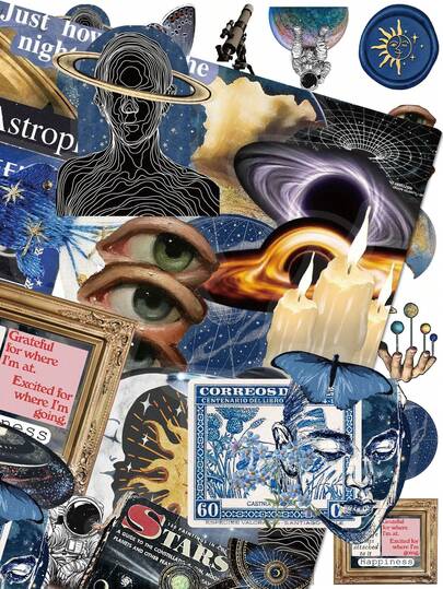 50Pcs Mystery Space Stickers Fashion Personalized Creative DIY Fine Decorative Stickers Scrapbook Laptop Luggage Guitar Water Cup Phone Case Popular Decals