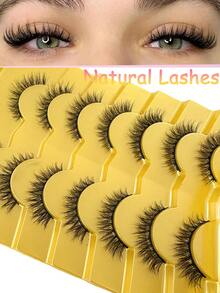 7 Pairs Natural Short False Eyelashes, Lightweight Fluffy Mink Fur Eyelash Set, Create Natural Fluffy Cat Eye Makeup Effect, Suitable For Makeup Artists And Beginners Daily Makeup - Black - View 1