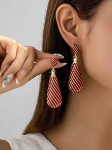 1对夸张性感时尚百搭滴油吊坠耳环（女士款） - 紅色 - 查看 7