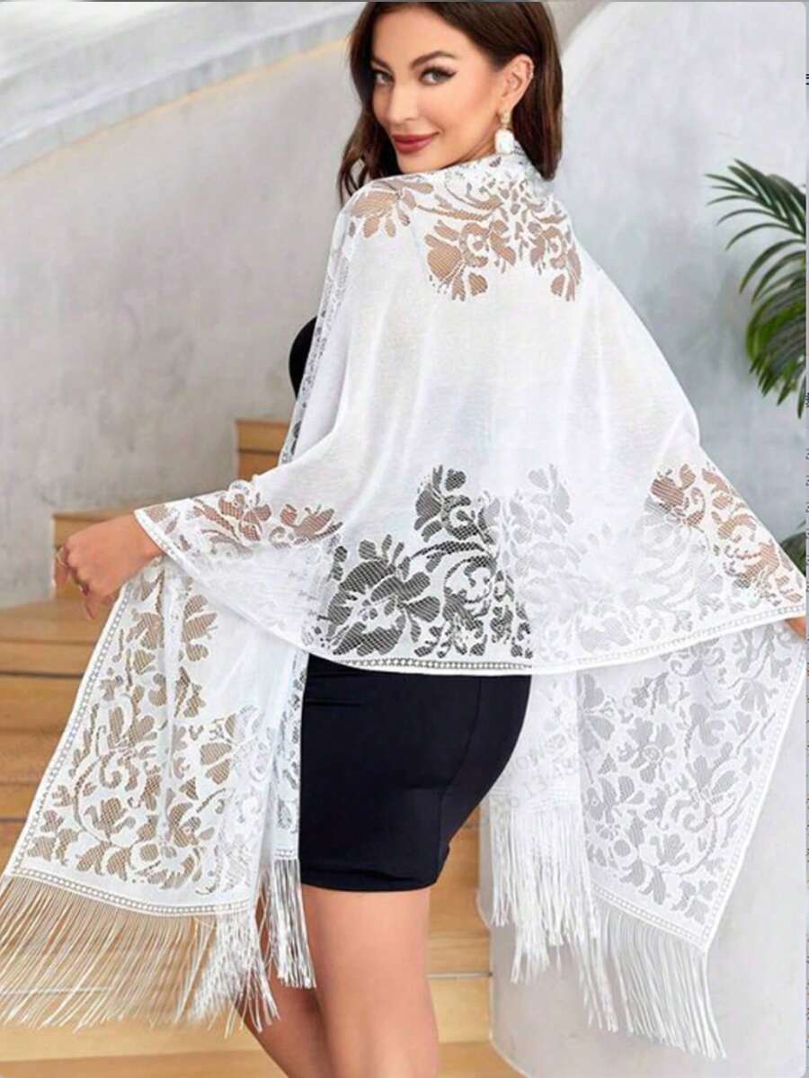 Elegant Lace Scarf Women's Evening Dress Shawl - White - View 1