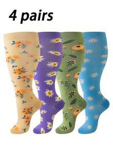 bropite 1/2/4双装加大码新款花卉图案压缩袜，男女通用，尼龙涤纶混纺针织面料，适合健身房、健身、室内/室外跑步、休闲、工作、长途旅行，也适用于篮球、足球、排球、羽毛球、滑冰、滑雪、体操、瑜伽等运动，可作为健身礼物赠送给亲朋好友。 - 彩色 - 查看 14