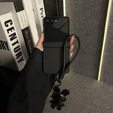韓式可愛黑色手機殼，附兔子造型吊飾掛繩，相容 Galaxy ZFlip7 Flip8 Z Flip6 ZFlip 5 Zflip6 Zflip5，防震背殼，適用手機 - 黑色 - 查看 2
