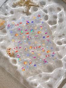Pegatinas de arte de uñas con conchas y peces marinos en relieve, pegatinas de decoración de playa de verano - Multicolor - Ver 1
