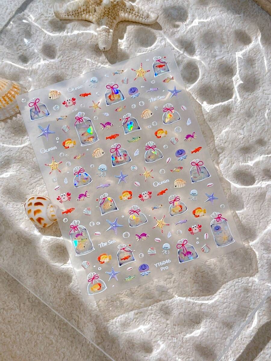 Pegatinas de arte de uñas con conchas y peces marinos en relieve, pegatinas de decoración de playa de verano - Multicolor - Ver 1