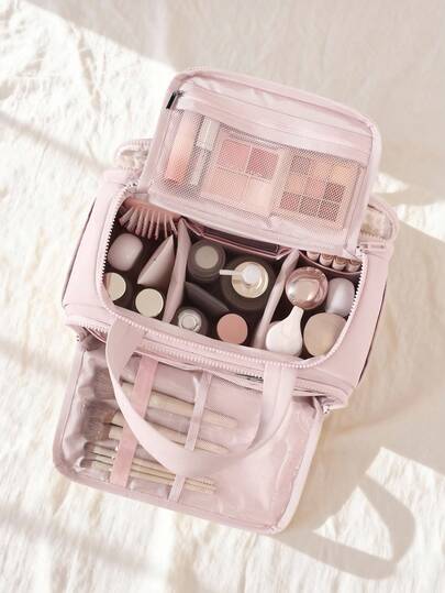 Bolsa de maquillaje grande de gran capacidad y esponjosa, bolso de viaje multifuncional para mujer, organizador portátil de artículos de tocador, bolsa de viaje para artículos esenciales que sostiene lápices labiales, cosméticos y brochas de maquillaje, almacenamiento de productos de cuidado de la piel para la escuela, vacaciones, regreso a la escuela, suministros, bolsa de viaje para mujeres, regalo para mujeres, regalo de Navidad, gran regalo para ella, bolsa de artículos de tocador, bolsa de ducha, regalo del Día de la Madre, regalo para maestros, artículos esenciales para cruceros